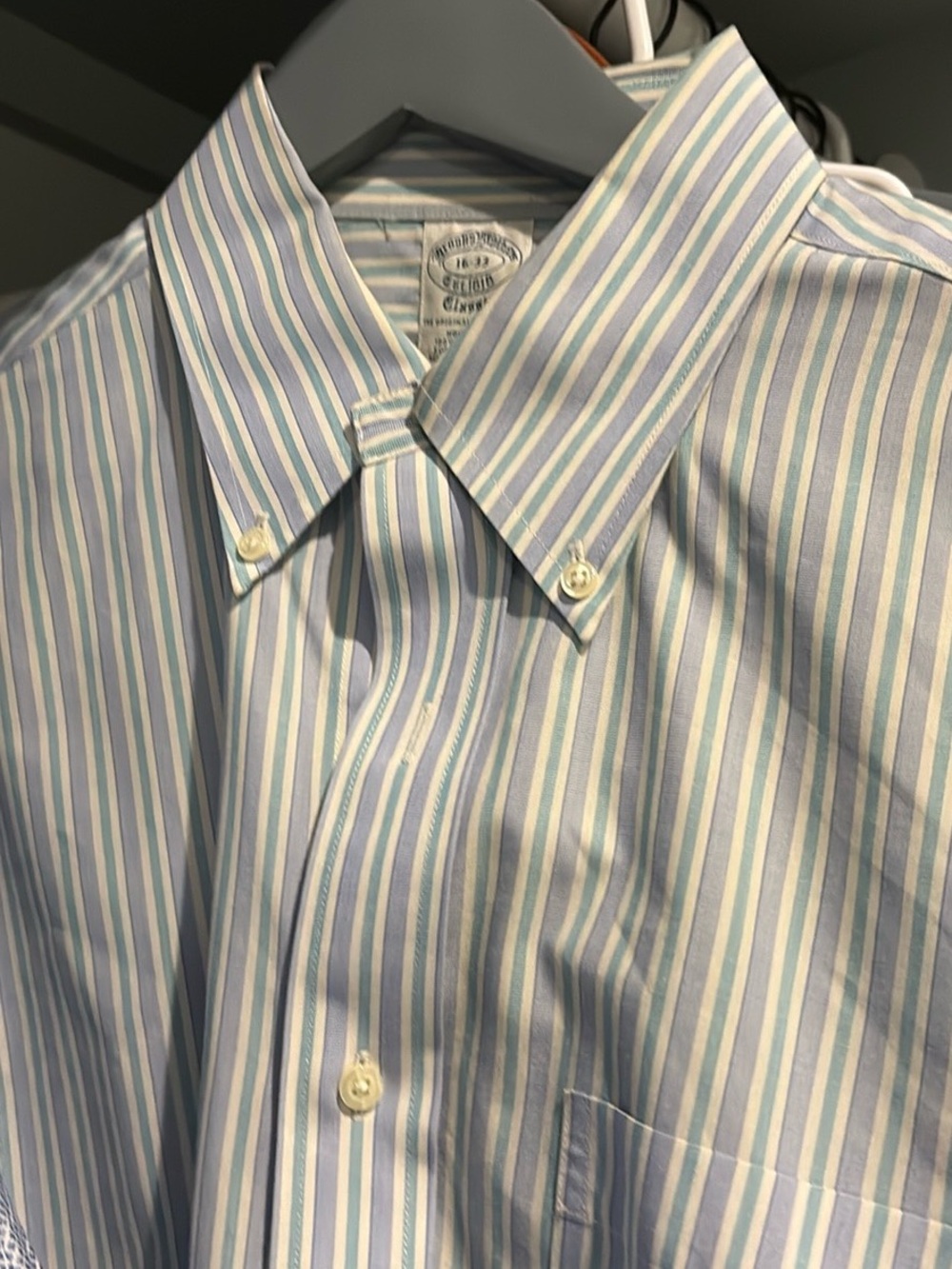 Brooks Brothers Light Blue, White & Teal Stripe Button-Down Dress Shirt